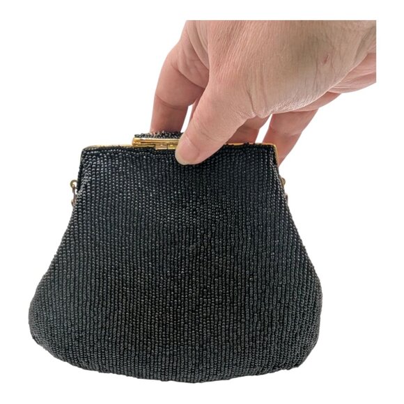 Vintage Beaded Evening Clutch With Metal Hideaway Strap 50-60s Style Black Gold - Picture 12 of 12